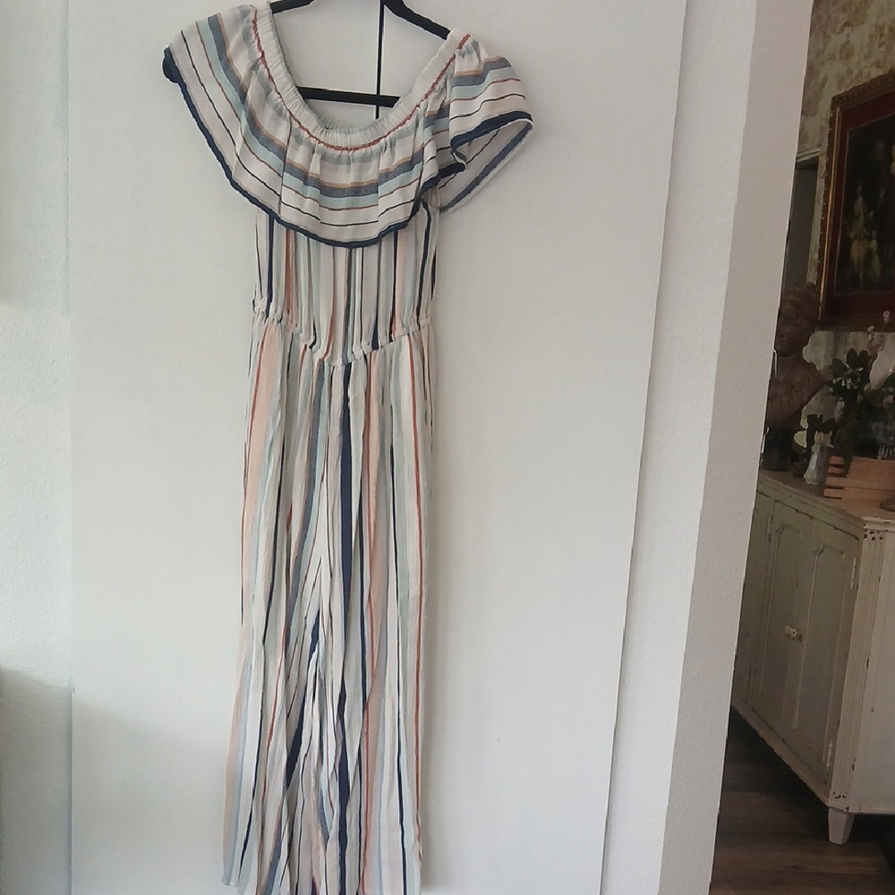 Wishful Park Off-Shoulder Tie Front Maxi Dress White Gray